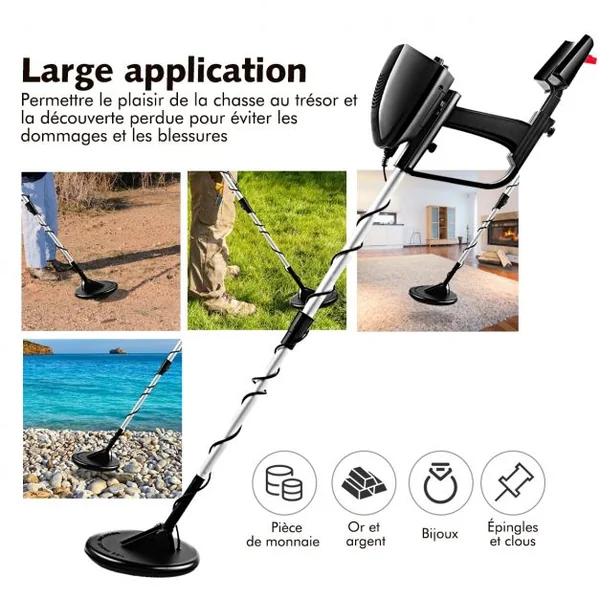Detecteur de Metaux Sensible 2 Mode Localisateur et DISC avec Bobine Étanche Écran LCD Longueur et Volume Réglable