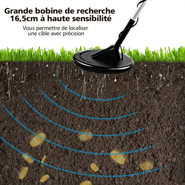 Detecteur de Metaux Sensible 2 Mode Localisateur et DISC avec Bobine Étanche Écran LCD Longueur et Volume Réglable
