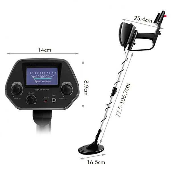 Detecteur de Metaux Sensible 2 Mode Localisateur et DISC avec Bobine Étanche Écran LCD Longueur et Volume Réglable