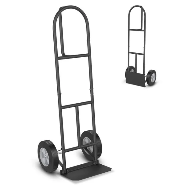 Diable Pliable avec Roues de 25 cm Poignée en P Rond Zone de Chargement Pliable Capacité 300 kg Chariot de Transport 51 cm x 48 cm x 132 cm Noir
