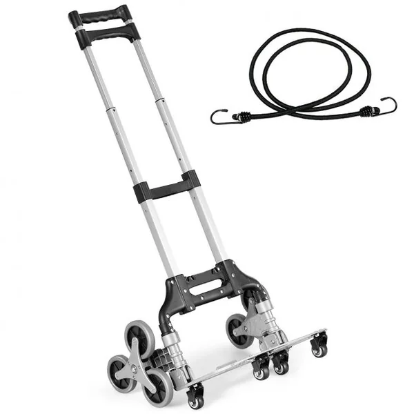 Diable Pliable en Aluminium Chariot de Transport Bande Elastique Réglable 3 Positions Poignée Télescopique Capacité 80kg