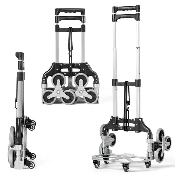 Diable Pliable en Aluminium Chariot de Transport Bande Elastique Réglable 3 Positions Poignée Télescopique Capacité 80kg