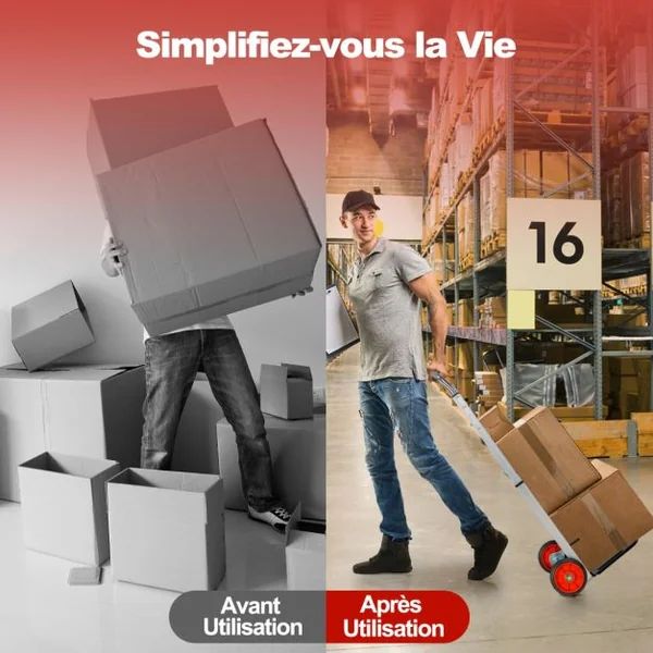 Diable Pliant en Aluminium Charge 100 KG Diable de Manutention Déménagement Léger & Compact avec 2 Roues pour Maison Entrepôt Shopping