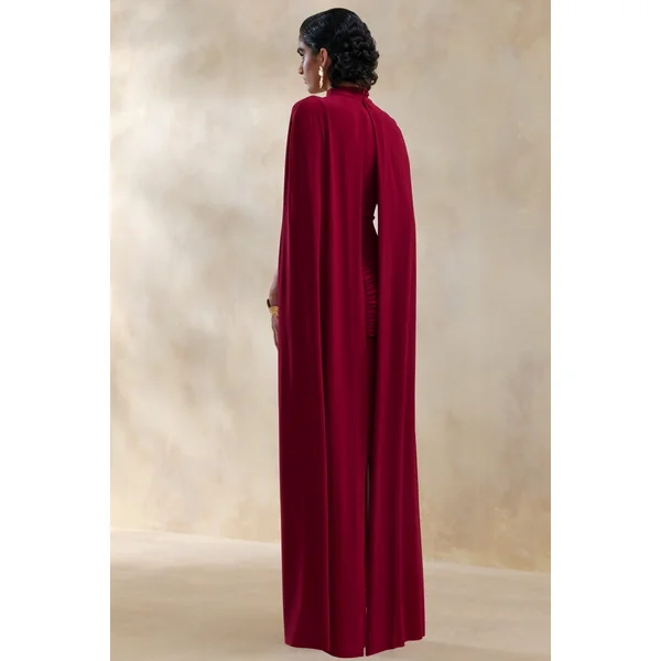Dianelle | Robe longue baie à encolure haute avec manches cape