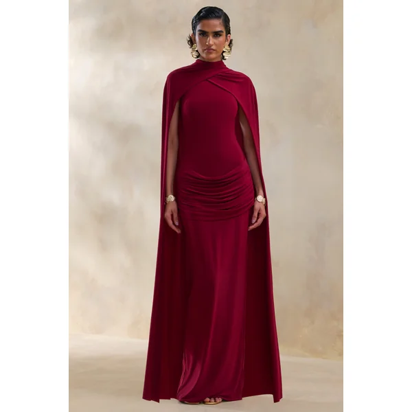 Dianelle | Robe longue baie à encolure haute avec manches cape
