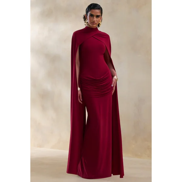 Dianelle | Robe longue baie à encolure haute avec manches cape