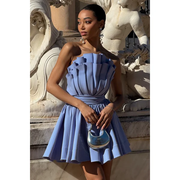 Distinguished | Mini-Robe Asymétrique à Volants Bleu Poudré