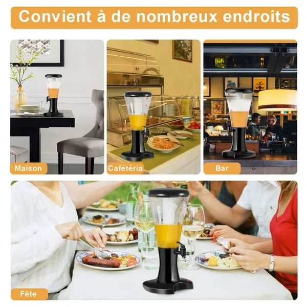 Distributeur de Bière avec Robinet et Colonne de Glaçon Girafe à Bière Tireuse à Bière Volume de 3 Litres en ABS Noir