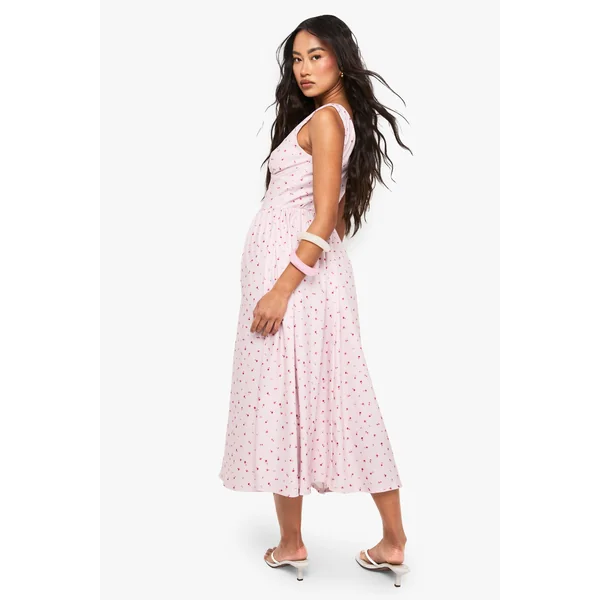 Ditsy Floral Tie Front Milkmaid Midaxi Dress
