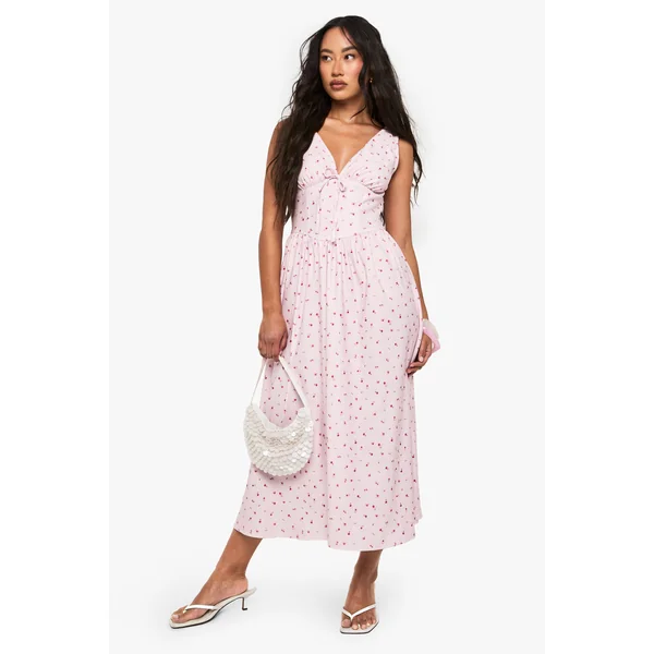 Ditsy Floral Tie Front Milkmaid Midaxi Dress
