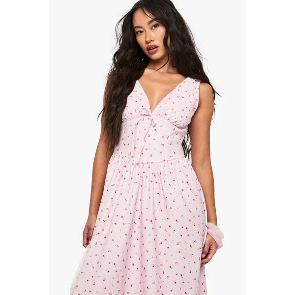Ditsy Floral Tie Front Milkmaid Midaxi Dress