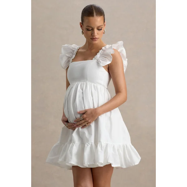 Dolly Daze | Mini-robe babydoll de grossesse blanche avec manches à volants