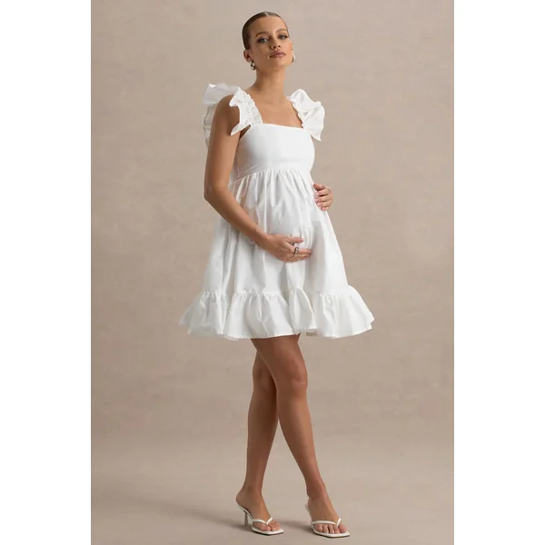 Dolly Daze | Mini-robe babydoll de grossesse blanche avec manches à volants