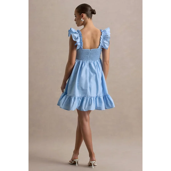 Dolly Daze | Mini-robe de maternité à manches volantées bleu poudre