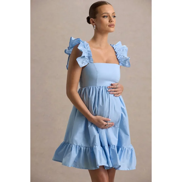 Dolly Daze | Mini-robe de maternité à manches volantées bleu poudre