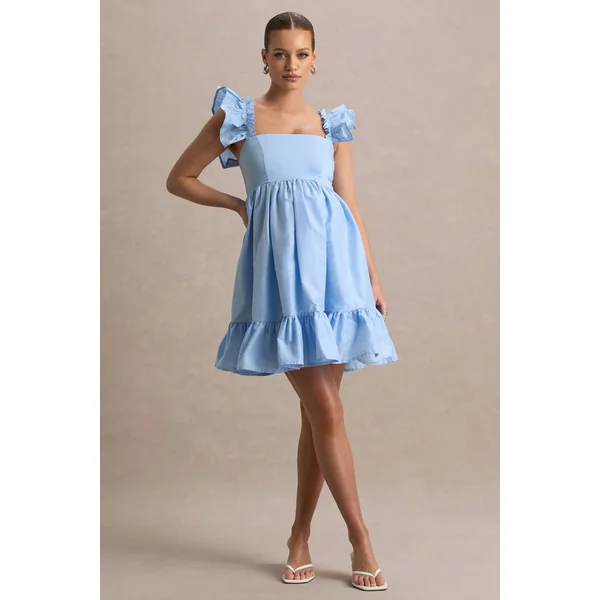 Dolly Daze | Mini-robe de maternité à manches volantées bleu poudre