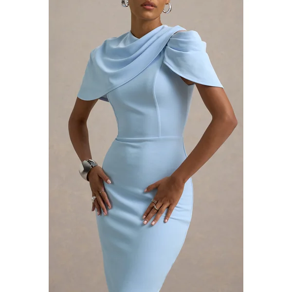 Dorothea | Robe Mi-Longue Drapée Bleu