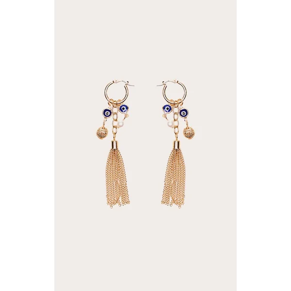 Doré Boucles D'oreilles Créoles À Breloques Drapées
