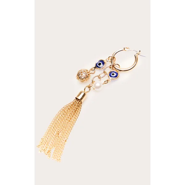 Doré Boucles D'oreilles Créoles À Breloques Drapées