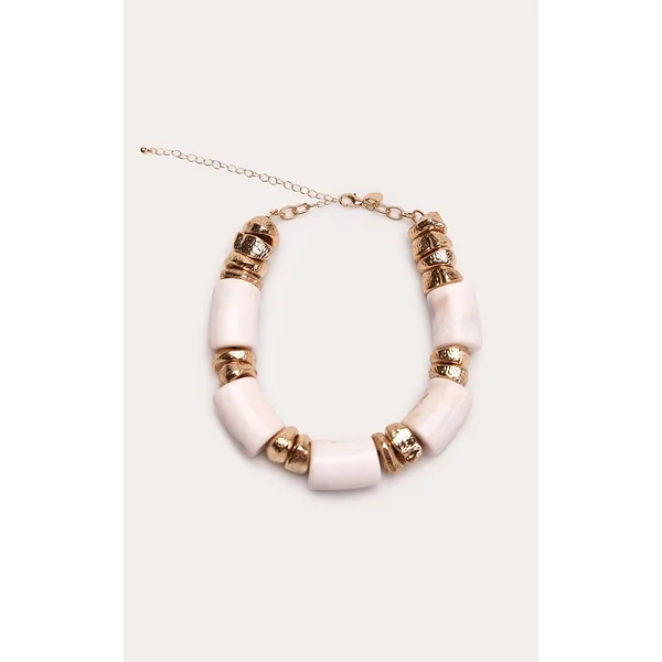 Doré Collier À Grosses Perles En Résine Crème