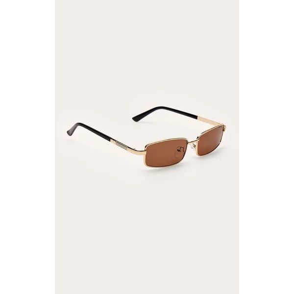Doré Lunettes De Soleil Rectangulaires À Monture Métallique Fine
