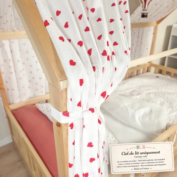 Double canopy set with hearts in cotton gauze, Lovio