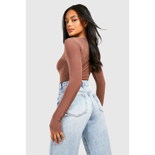 Double Layer Slinky Long Sleeve Crew Neck Bodysuit