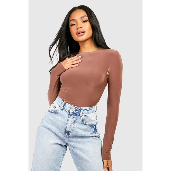 Double Layer Slinky Long Sleeve Crew Neck Bodysuit
