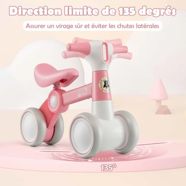 Draisienne Bébé 1-3 Ans avec 4 Roues Vélo d’Equilibre pour Enfants Cadeau Anniversaire 54 x 26 x 39 cm (L x l x H) Rose