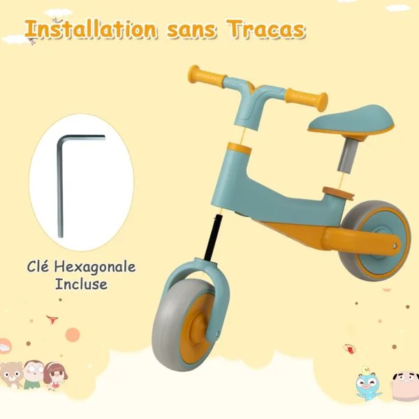 Draisienne Bébé 18-48 Mois avec Siège Réglable et Guidon Vélo Draisienne sans Pédale pour Enfants avec Roues EVA Élargies Bleu