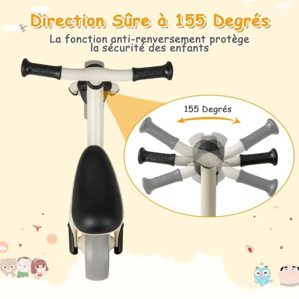Draisienne Bébé 18-48 Mois - Siège Réglable Guidon Vélo Draisienne sans Pédale pour Enfants Cadre en Acier au Carbone Blanc