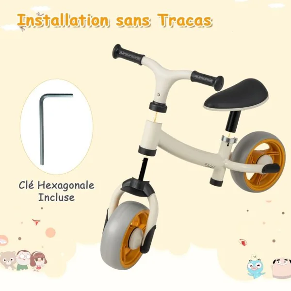 Draisienne Bébé 18-48 Mois - Siège Réglable Guidon Vélo Draisienne sans Pédale pour Enfants Cadre en Acier au Carbone Blanc