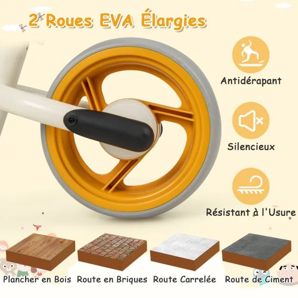 Draisienne Bébé 18-48 Mois - Siège Réglable Guidon Vélo Draisienne sans Pédale pour Enfants Cadre en Acier au Carbone Blanc