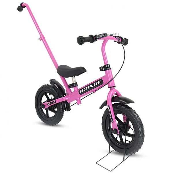 Draisienne Enfant 3-6 ans Vélo d’équilibre sans Pédales Hauteur Réglable Tige et Poignée Parentale, 87x44x58,5cm, Rose