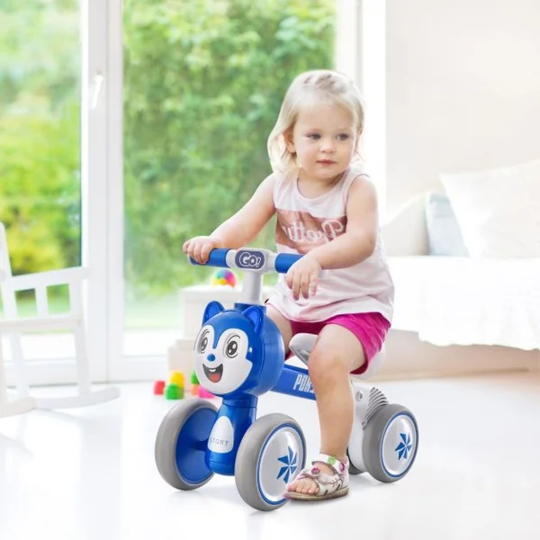 Draisienne Enfants avec 4 Roues en EVA Vélo d'équilibre Bébé sans Pédale avec Direction 135° Guidon Antidérapant Charge 25kg pour Enfants de 10 à 36 Mois Bleu