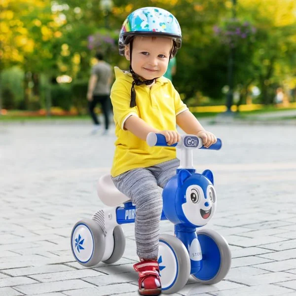 Draisienne Enfants avec 4 Roues en EVA Vélo d'équilibre Bébé sans Pédale avec Direction 135° Guidon Antidérapant Charge 25kg pour Enfants de 10 à 36 Mois Bleu