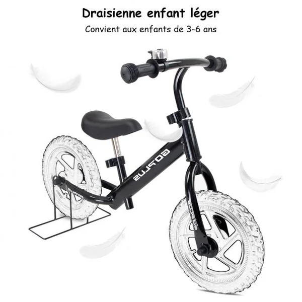 Draisienne Vélo d’Équilibre Enfant 3-6 Ans Sans Pédales avec Sonnette Capacité 50 kg, 87x44x58,5cm, Noir