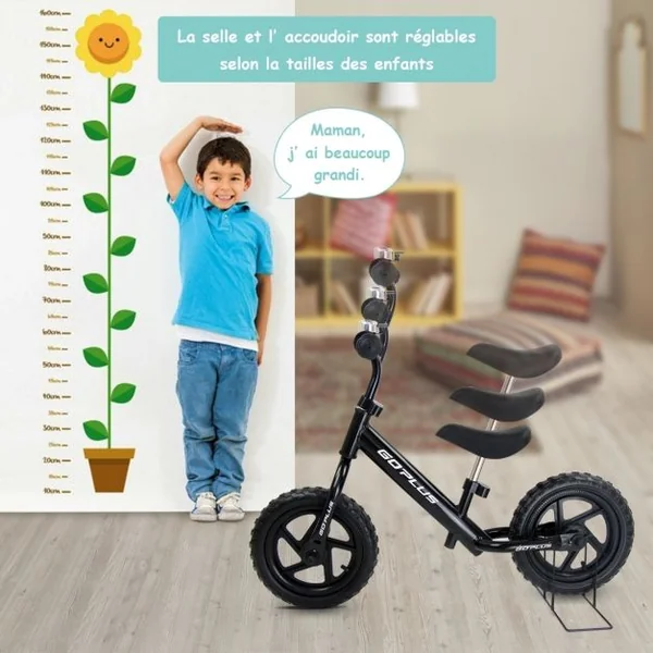 Draisienne Vélo d’Équilibre Enfant 3-6 Ans Sans Pédales avec Sonnette Capacité 50 kg, 87x44x58,5cm, Noir
