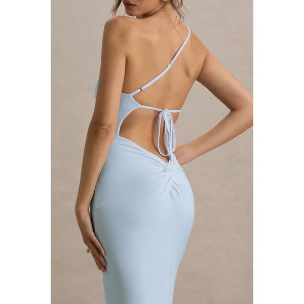 Dressing Up | Robe longue bleu poudré à une épaule avec détail dos nu