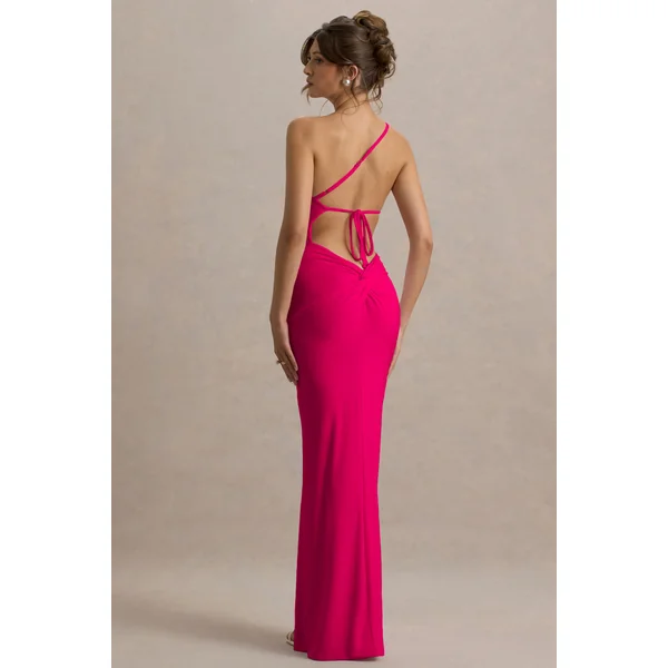 Dressing Up | Robe longue rose vif une épaule avec détail de dos ouvert