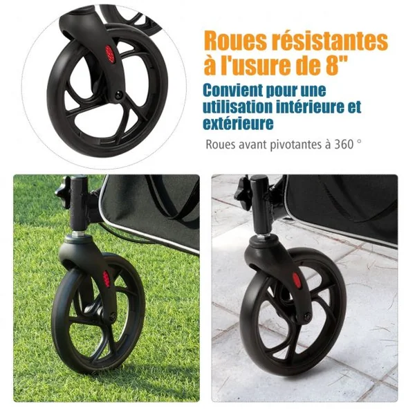 Déambulateur à 4 Roues Pliable avec Frein en Aluminium Hauteur Réglable 82-94,5cm Charge Max.135KG Noir
