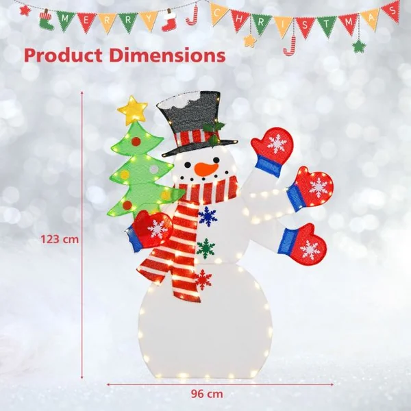 Décoration de Noël en Bonhomme de Neige de 123 cm Bonhomme de Neige Éclairé avec Main Ondulée 140 Lumières LED Pré-éclairées Chaudes Piquets de Sol