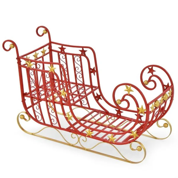 Décoration de Noël en Forme de Traîneau du Père Noël en Métal Grand Espace de Chargement pour Cadeaux Étoiles Dorées Volutes Élégantes