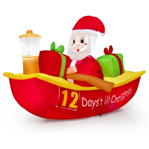 Décoration Gonflable de Noël Bateau à Rames et Père Noël Long de 210 cm Décoration de Noël avec LED et Souffleur d'Air