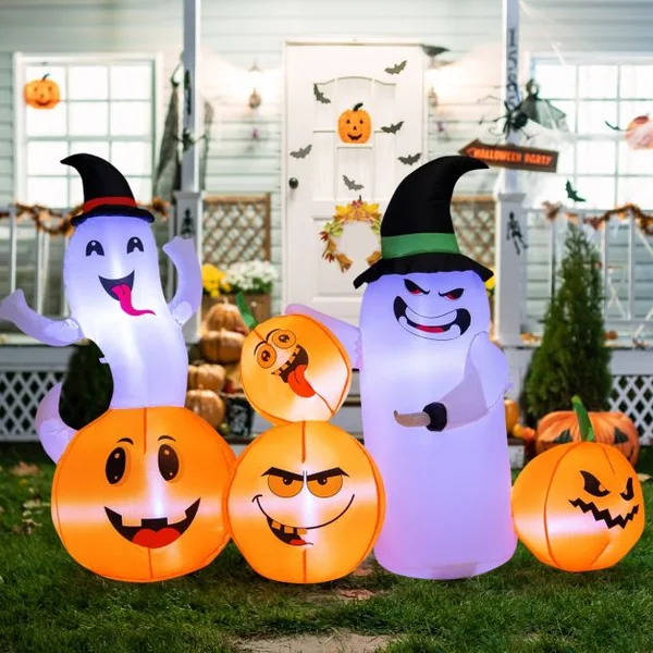 Décoration Gonflable d'Halloween de 170 cm de Long avec 6 Lumières LED Intégrées Gonfleur Puissant