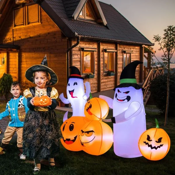 Décoration Gonflable d'Halloween de 170 cm de Long avec 6 Lumières LED Intégrées Gonfleur Puissant