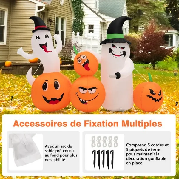 Décoration Gonflable d'Halloween de 170 cm de Long avec 6 Lumières LED Intégrées Gonfleur Puissant