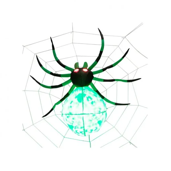 Décoration Halloween Araignée Effrayante Gonflable avec Toile d'Araignée 2 Lumières LED Yeux Rouges Lampe Rotative Etanche