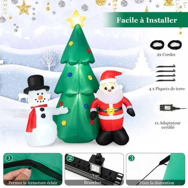Décorations Gonflables de Noël de 180 CM Ensemble de Décoration de Noël Imperméable Décoration Gonflable avec Lumières LED