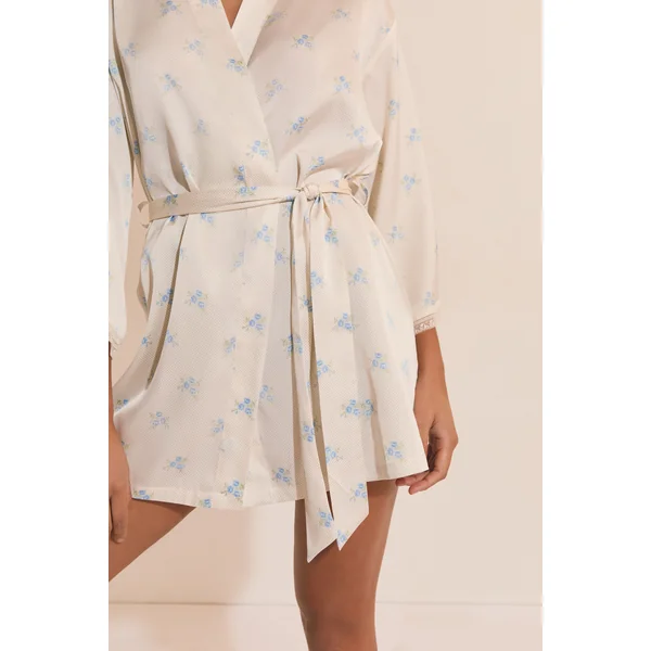 Déshabillé de pyjama satiné à motifs fleuris